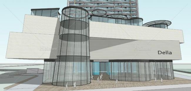 Sketchup办公模型|高层办公，写字楼，底层商业，现代风格