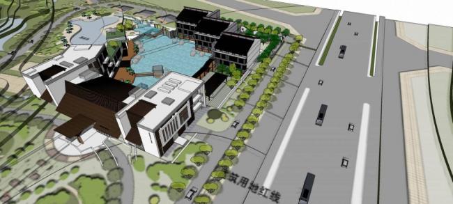 Sketchup酒店模型|武汉园林假日大酒店，多层度假酒店，中式风格