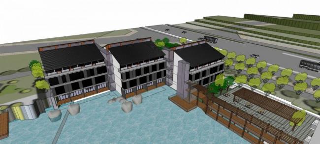 Sketchup酒店模型|武汉园林假日大酒店，多层度假酒店，中式风格