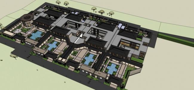Sketchup酒店模型|大型度假会所，酒店，联排别墅，中式风格
