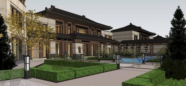 Sketchup酒店模型|大型度假会所，酒店，联排别墅，中式风格