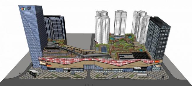 Sketchup综合体模型|多层高层混合，商业裙房，综合体，酒店办公，现代风格