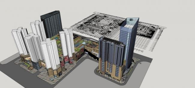 Sketchup综合体模型|多层高层混合，商业裙房，综合体，酒店办公，现代风格