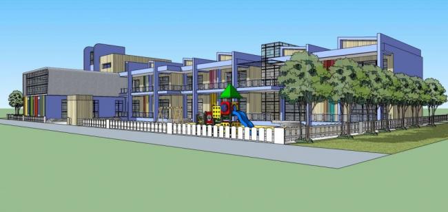 Sketchup学校模型|多层幼儿园，学校，教育建筑，儿童游乐设施，现代风格