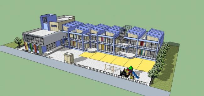 Sketchup学校模型|多层幼儿园，学校，教育建筑，儿童游乐设施，现代风格