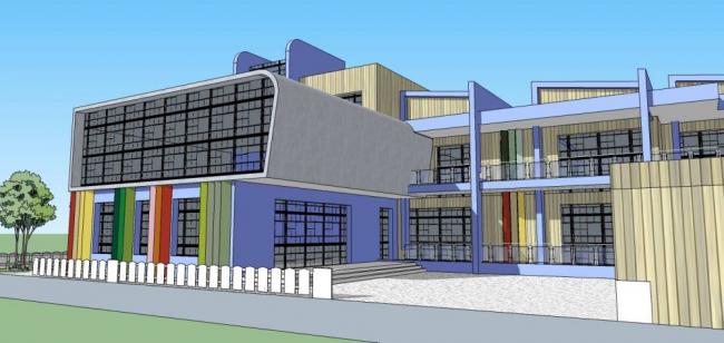 Sketchup学校模型|多层幼儿园，学校，教育建筑，儿童游乐设施，现代风格