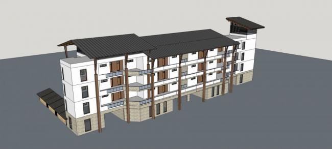 Sketchup住宅模型|多层住宅楼，居住建筑，东南亚风格