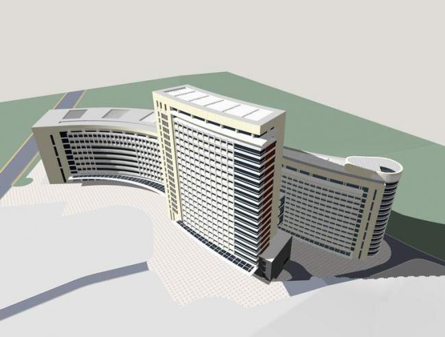Sketchup医院模型|柳州中医院，多层高层混合，医疗建筑，现代风格