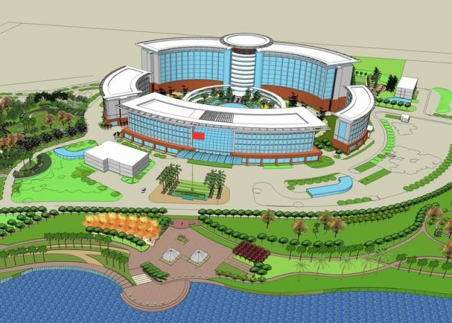 Sketchup医院模型|海南解放军医院，现代风格，多层医疗建筑