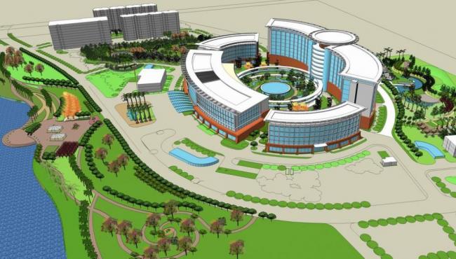 Sketchup医院模型|海南解放军医院，现代风格，多层医疗建筑