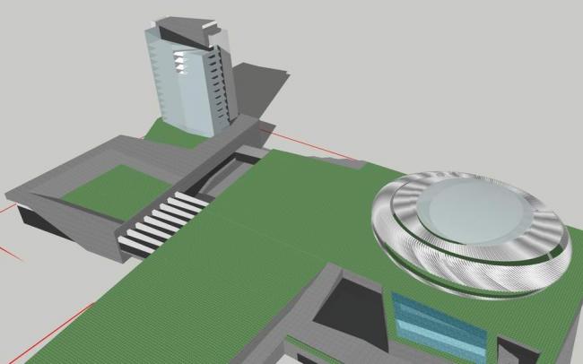 Sketchup体育馆模型|多层体育馆，舟山普陀体育中心，现代风格