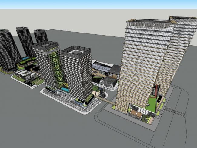 Sketchup综合体模型|多层高层混合，商业综合体，高层办公酒店，现代风格