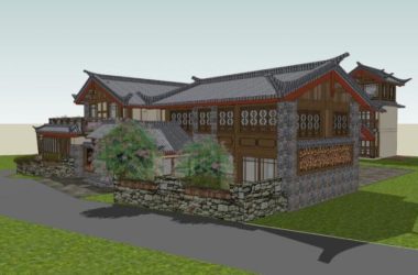 Sketchup酒店模型|多层住宅，中式风格，旅馆酒店，束河古镇仿古屋-BIM建筑网