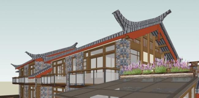 Sketchup住宅模型|多层住宅，中式风格，古镇草居，居住建筑