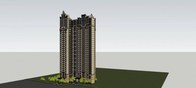 Sketchup住宅模型|高层住宅楼，新古典风格，居住建筑