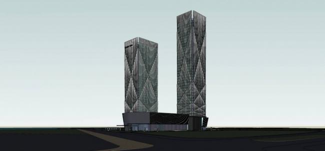 Sketchup办公模型|超高层办公楼，酒店，商业裙房，现代风格