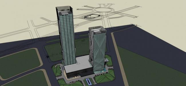 Sketchup办公模型|超高层办公楼，酒店，商业裙房，现代风格
