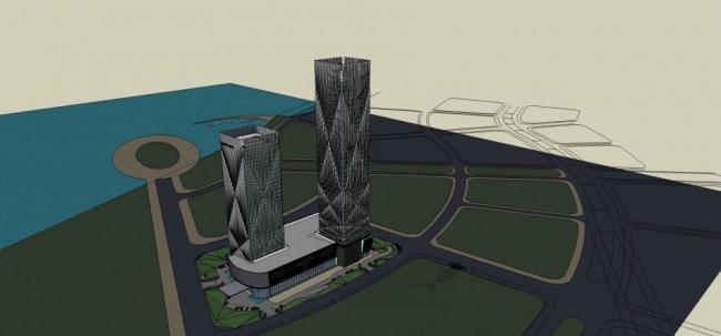 Sketchup办公模型|超高层办公楼，酒店，商业裙房，现代风格