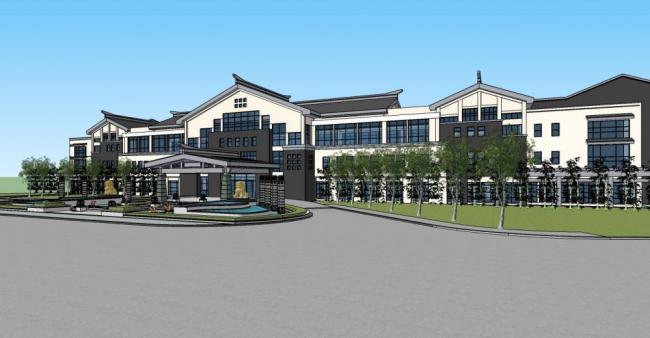 Sketchup酒店模型|多层酒店，办公，中式风格