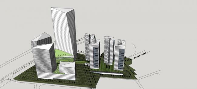 Sketchup综合体模型|深圳下沙京基项目，超高层办公楼，酒店，住宅，商场，商业综合体，现代风格