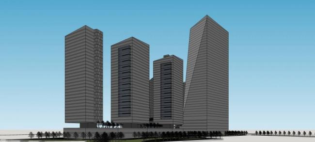 Sketchup综合体模型|深圳下沙京基项目，超高层办公楼，酒店，住宅，商场，商业综合体，现代风格