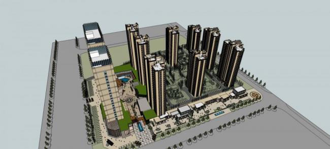 Sketchup住宅模型|高层住宅，综合小区，底层商业，居住建筑，新古典风格