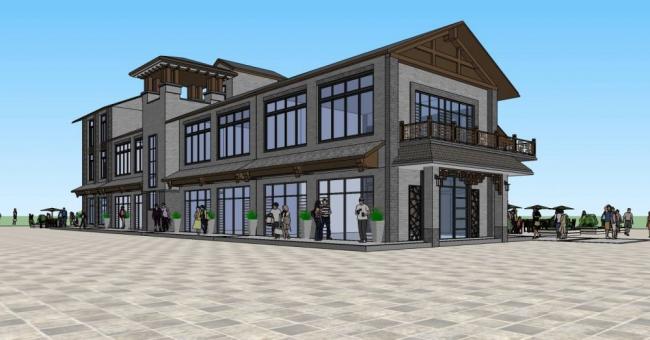 Sketchup商业模型|多层商业街，中式风格
