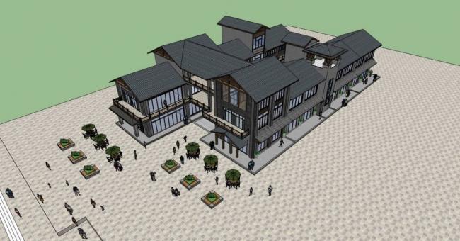 Sketchup商业模型|多层商业街，中式风格