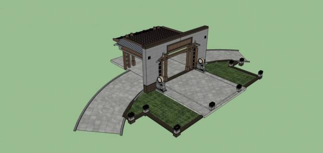 Sketchup素材模型|构件,门头,入口,中式风格，大门