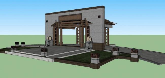 Sketchup素材模型|构件,门头,入口,中式风格，大门