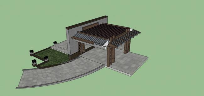 Sketchup素材模型|构件,门头,入口,中式风格，大门