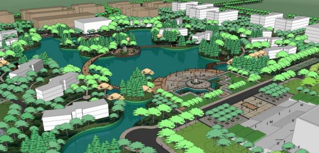 Sketchup景观模型|大学规划及景观，现代风格，教育建筑