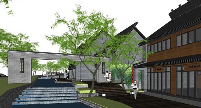 Sketchup商业模型|多层商业街，中式风格