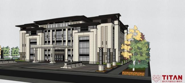 Sketchup学校模型|赖特风格教学楼，多层学校，教育建筑，古典风格