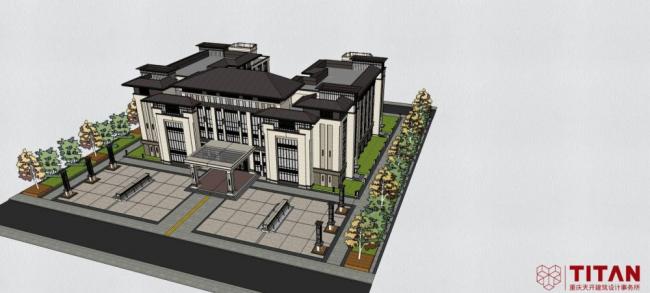Sketchup学校模型|赖特风格教学楼，多层学校，教育建筑，古典风格