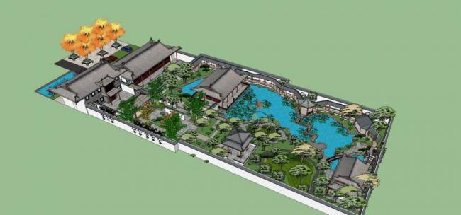 Sketchup景观模型|中式园林景观