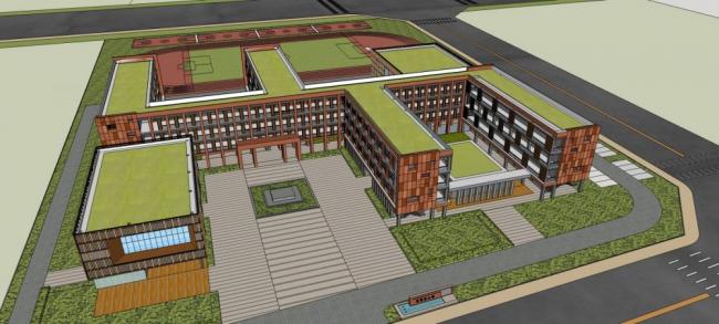 Sketchup学校模型|多层学校小学，教育建筑，教学楼，现代风格