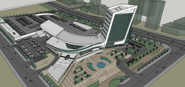 Sketchup车站路桥|多层高层混合，酒店办公，汽车站，枢纽站，现代风格，交通建筑