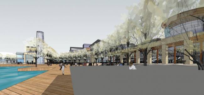 Sketchup综合体模型|滨江综合商业街，酒店办公，商场，裙房，多层高层混合，现代风格