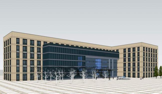 Sketchup办公模型|多层L型办公楼，现代风格