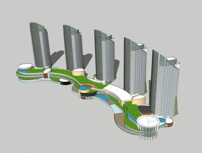 Sketchup办公模型|高层办公楼，写字楼，现代风格