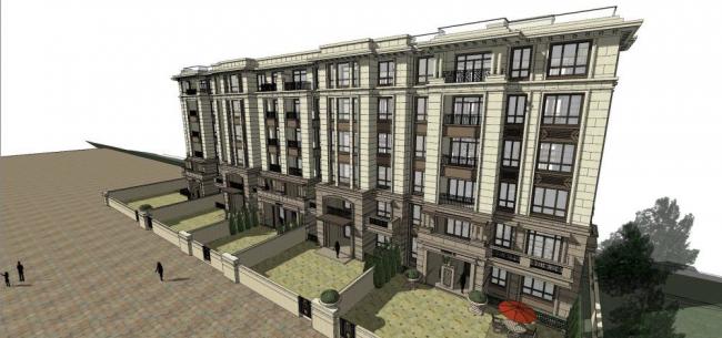 Sketchup住宅模型|多层住宅，花园洋房，居住建筑，新古典风格