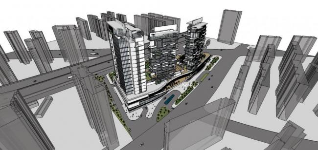 Sketchup办公模型|高层商业办公楼，写字楼，多层商业，现代风格