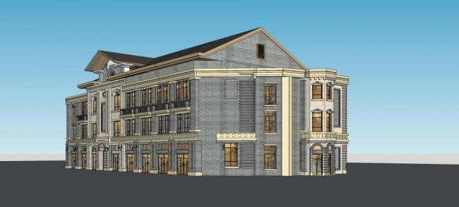 Sketchup商业模型|多层商业楼，民国风格，中式风格