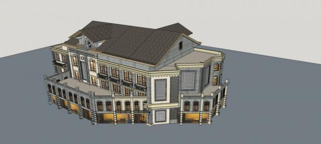 Sketchup商业模型|多层商业楼，民国风格，中式风格