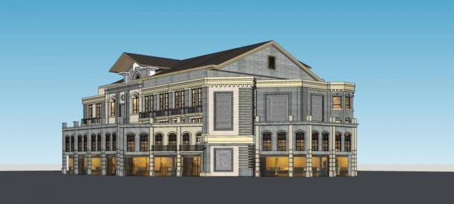 Sketchup商业模型|多层商业楼，民国风格，中式风格