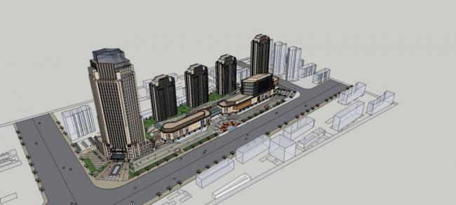 Sketchup综合体模型|高层商业综合体，办公，住宅，新古典风格