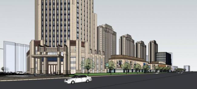 Sketchup综合体模型|高层商业综合体，办公，住宅，新古典风格