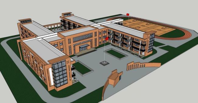 Sketchup学校模型|多层学校小学，教学楼，教育建筑，现代风格