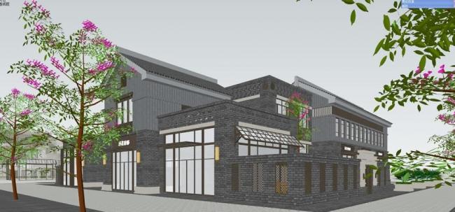 Sketchup商业模型|莲花府邸，商业建筑，民国风，新中式风格